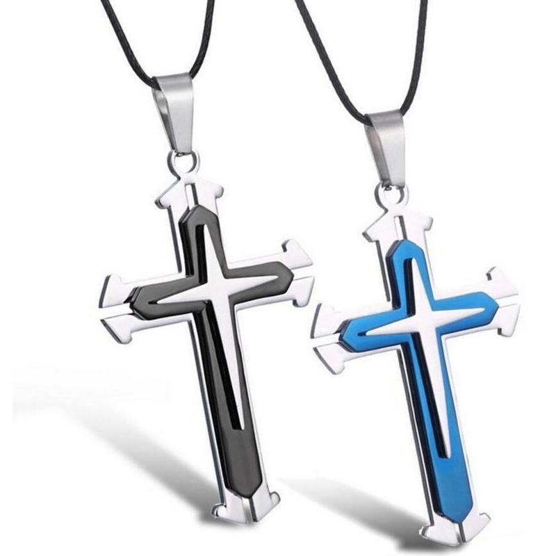Colier cu pandantiv cu cruce de metal pentru bărbați, bijuterii, cu model de cruce, colier cu pandantiv cu cruce de Isus din oțel inoxidabil