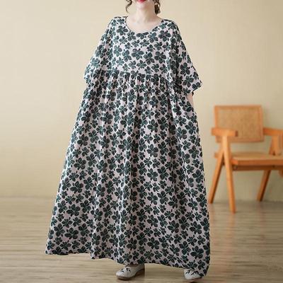 Short Sleeve Plus Size Vintage Floral New In Dresses for Women Casual Loose Maxi Long Summer Dress