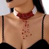 Mehrschichtige Vintage Tropfblut Imitation Perlen Halskette Für Frauen Halloween Gothic Quaste Perlenkette Choker Party Schmuck