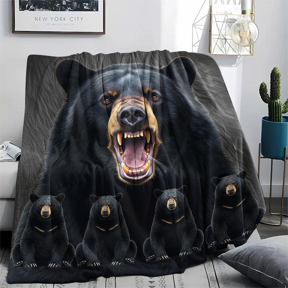 1Pc Bear Print Flannel Blanket, High quality Comfortable for All Seasons, Home Decor, Warmth and Comfort, Perfect for Gifts