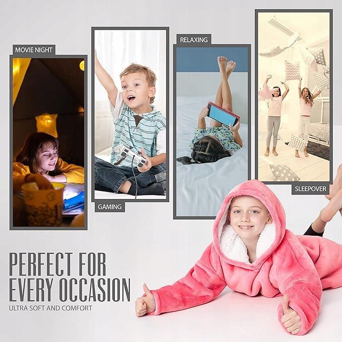 CityComfort Hooded Blanket for Kids Pink Fleece Fluffy Sweatshirt