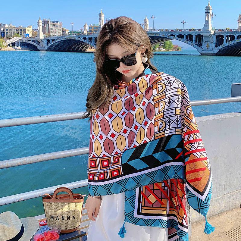 Ethnic Style Silk Scarf: Women's Sunscreen Shawl & Beach Towel