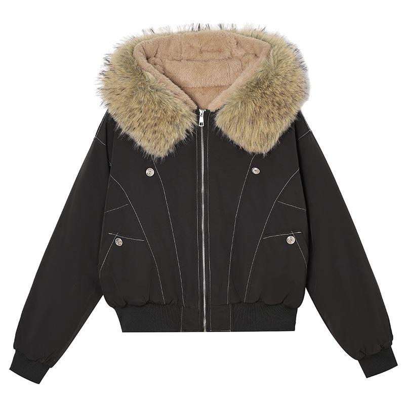Winter Women's Hooded Big Fur Collar Fashion All-match Jacket