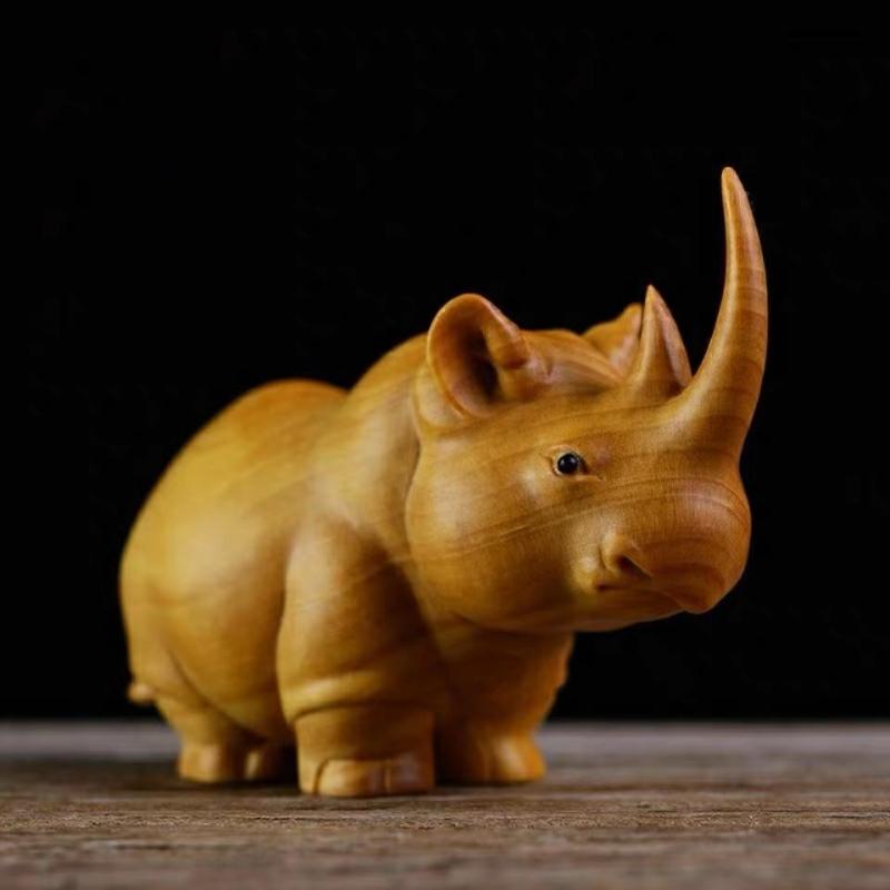 1/3Pcsmanual Wood Carving Wooden Product Rhino Hippo Elephant Room Home Decor Car Ornaments Decoration Sculptures & Figurines