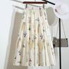 DIMANAF 2025 New Summer Spring Women New Skirts Flower Loose Elastic Waist Pleated Elegant Long Skirts