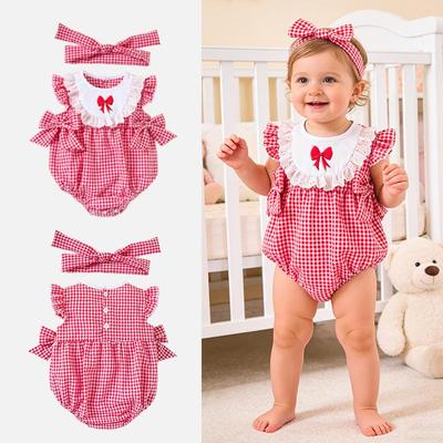 Flutter Sleeve Baby Girl Romper with Snap Closure and Bow Headband Set