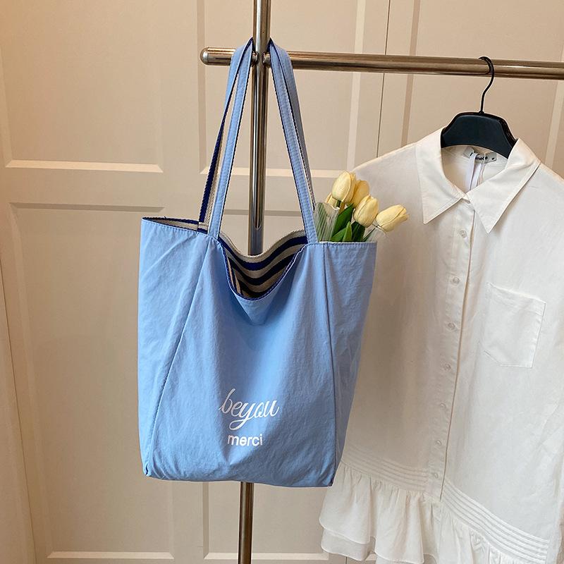 2025 Striped Knitted Bag Lazy Wind Tote Bag Student Large Capacity Casual Shoulder Bag Women