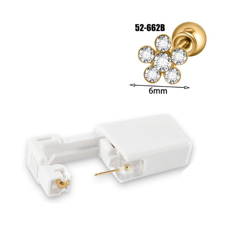 Strumento monouso per piercing all'orecchio in acciaio inossidabile Orecchini Fiore Farfalla Base Sfera con Pietra di Zircone Pistola per Orecchie monouso