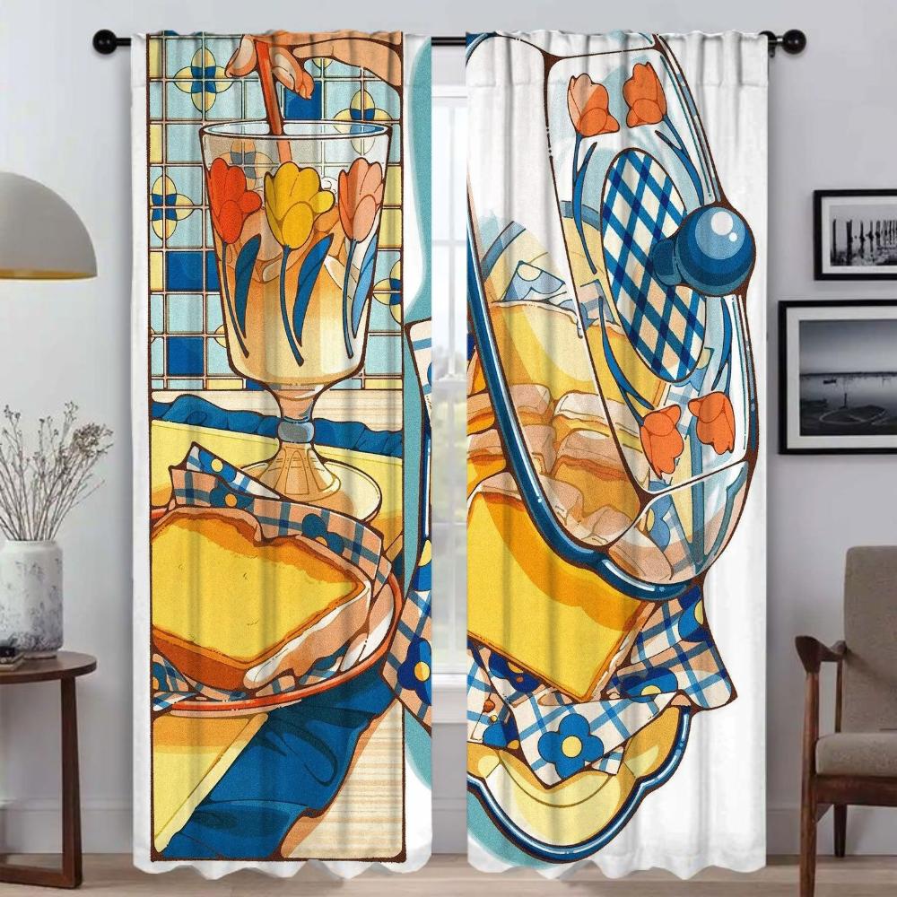 Retro Moda Oda için Pencere Perdesi 2 Panelli Perdeler Yatak Odası Ev İç Mekan Perdeleri Bölme Cadılar Bayramı Dekorasyonu Gölgelikler