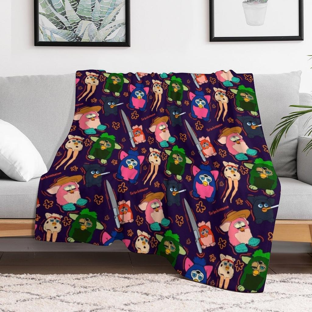 Purple Childhood Toy 90s Chaos Cursed Meme Pattern Throw Blanket Soft Sherpa Fleece Warm Blanket for Winter