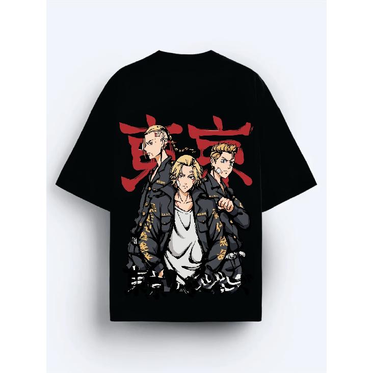 Anime T-shirts Black T-shirt with Anime-style TOOKYOO RAAVENGEERS Graphic Summer Men's Size S To 3XL