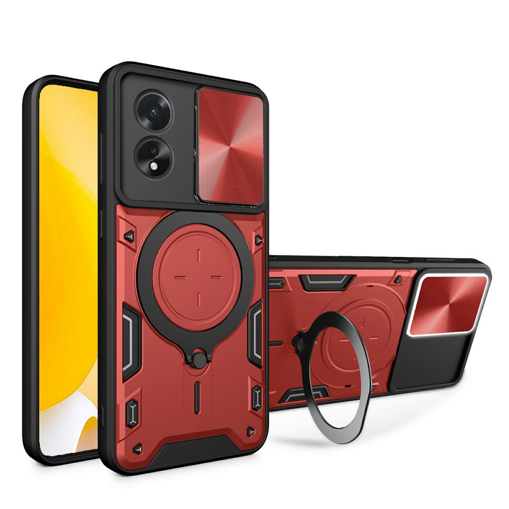 For Oppo A38 4G Kickstand Case Shockproof TPU+PC Phone Cover with Slide Lens Window