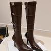Brown retro long boots 2025 new pointed high heel side zipper fashion boots female sexy babes long boots