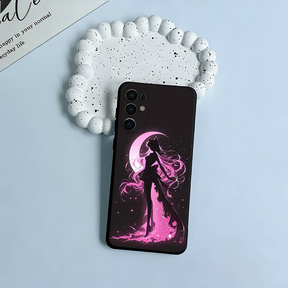 S-Sailor- Moon Black Soft Silicone Phone Case for Samsung S25, S24, S21, S22, S23, S30, Ultra, S20, Plus, FE, Lite