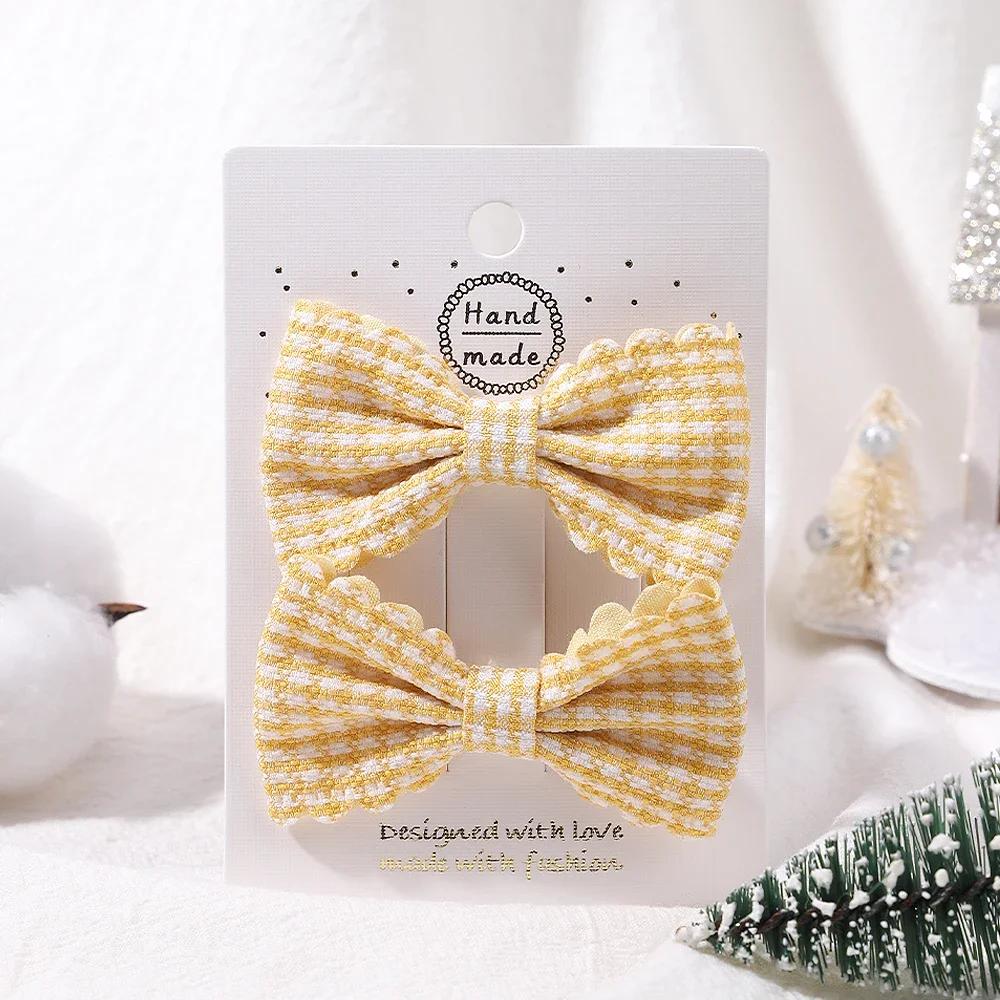 2Pcs/Set Solid Color Nylon Kids Bows Hair Clips for Baby Girls Handmade Bowknot Hairpin Barrettes Photograph Hair Accessories