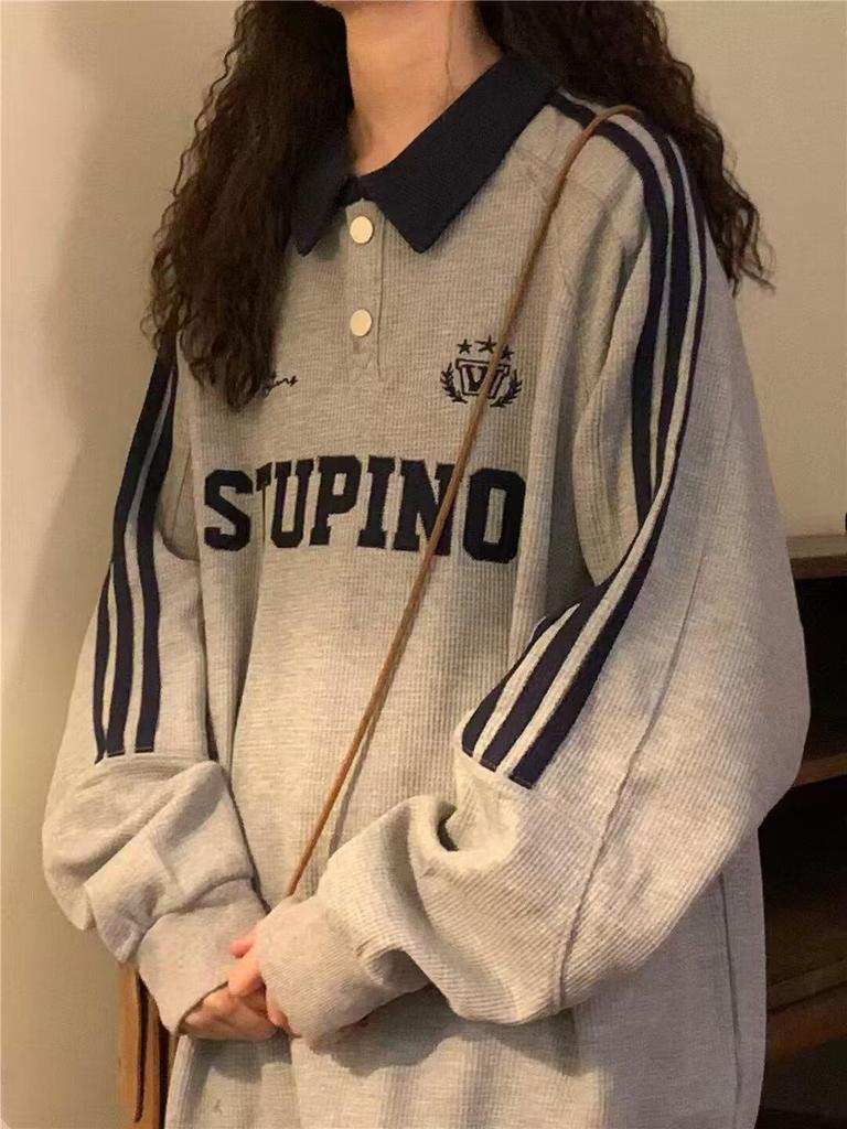 Pánská retro pruhovaná polokošile - Jaro/Podzim Volný vysokoškolský styl S klopou