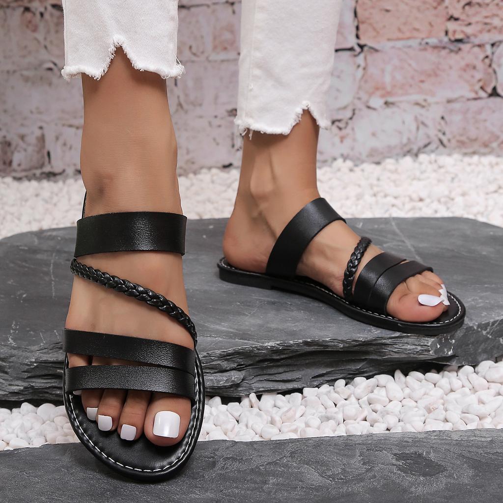 Fashion Summer 2025 New Fashion European and American Large-sized One-line Fashionable and Comfortable Flat-heeled Women's Flip-flops