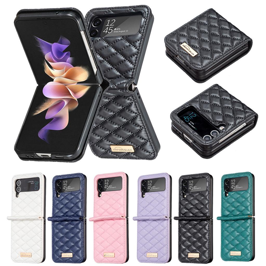 Anwendbar für Samsung Z Flip7 Handyhülle Z FLIP5 Rautenmuster Kleiner Duftiger Stil Einfarbige Faltbare Handyhülle