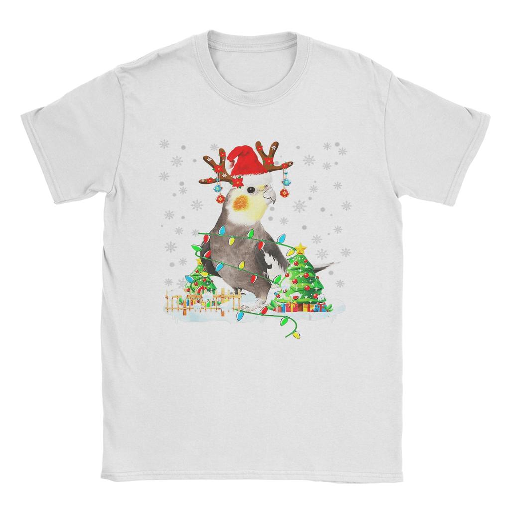 Men T Shirt Christmas Cockatiel Lover Santa Cockatiel Christmas Lights T-Shirts Novelty  Summer Tees Streetwear 100% Cotton Tops