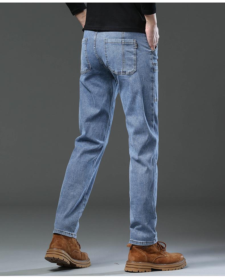 Men's Korean Style Slim Fit Stretch Jeans with Multi-Pockets - Stylish, Versatile Straight Leg Design