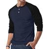 Men's Casual Button-neck Two-tone Shoulder Long Sleeve Top