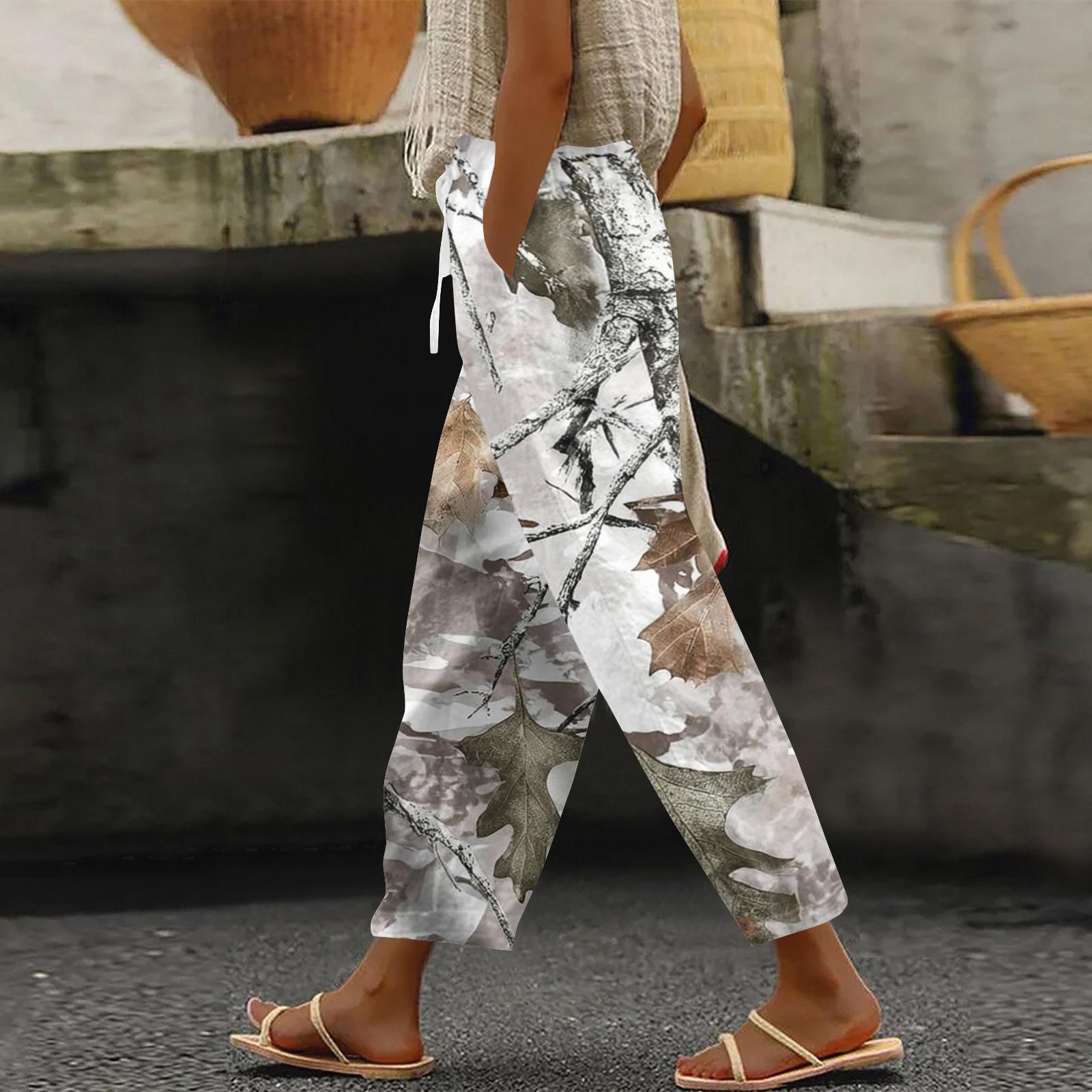 

Women s fashion printed drawstring pocket elastic waist casual pants XL світло-сірий колір