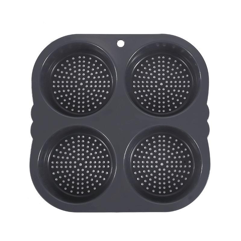 Food grade 4-hole silicone hamburger bread baking tray, hamburger mold, household oven, air fryer, baking tool