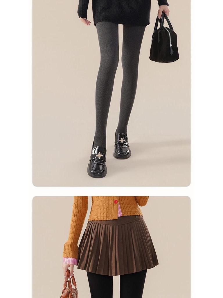 Ao Han Women's Grey Vertical Stripe Leggings for Autumn/Winter - Thick, Velvet-Lined, Hip-Lifting, Abdomen-Slimming Pantyhose