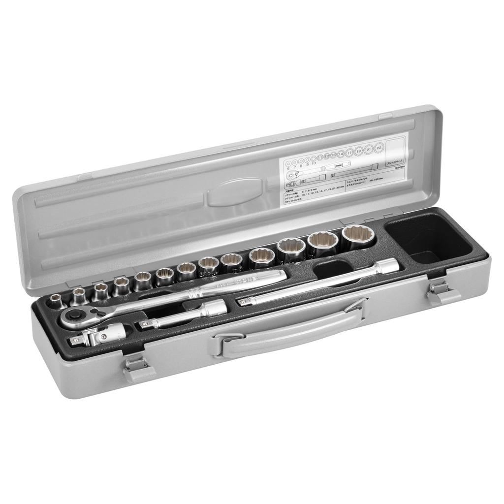 TONE 1560MH Socket Wrench Silver 17-Piece Set, 9.5mm (3/8") Drive,