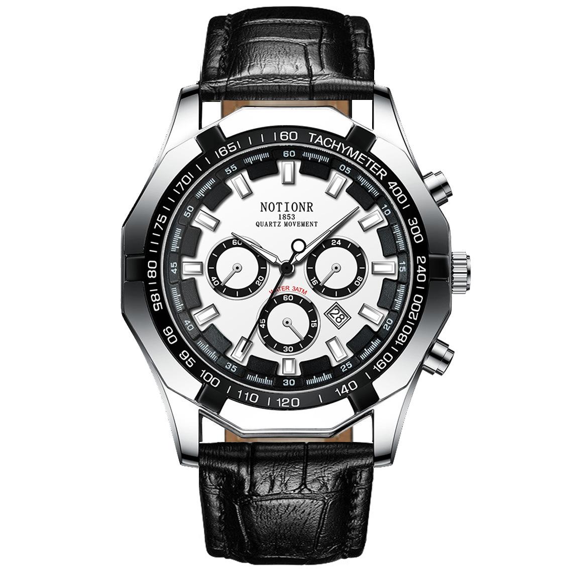 

Модний діловий чоловічий годинник Простий чоловічий годинник Великий цифровий годинник Військовий чоловічий годинник Кварцовий годинник Шкіряний ремінець білий/срібний