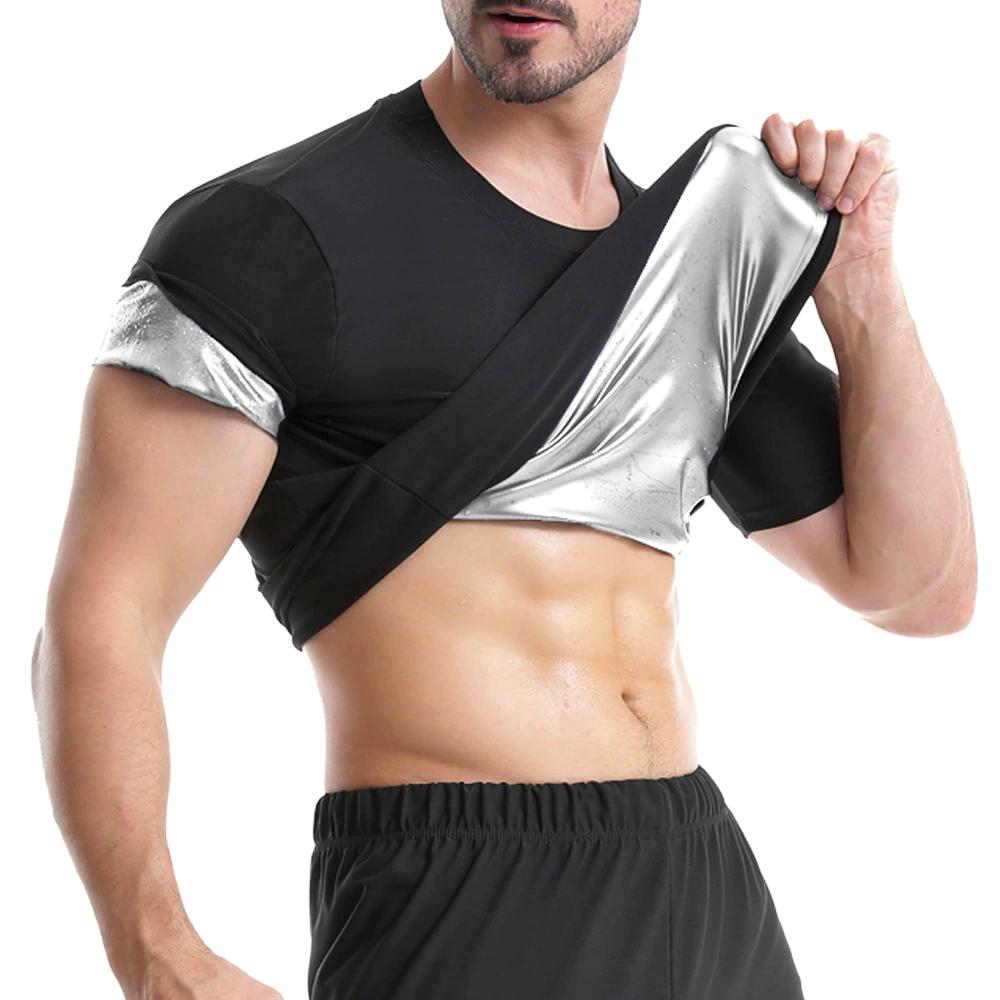 Maglietta Sauna da Uomo che Intrappola il Calore Top Sudorazione a Compressione Trainer Vita Modellante del Corpo per Allenamento in Palestra
