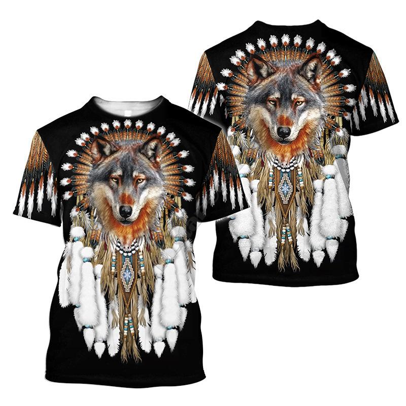 Letnie T-shirty męskie z okrągłym dekoltem i nadrukiem 3D z motywem wilka, modne i codzienne, z krótkim rękawem