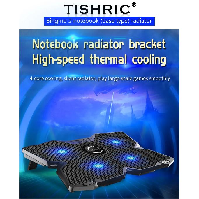 TISHRIC Laptop Cooler Stand 4 Cooling Fans Notebook Cooler Laptop Cooling Pad 2 USB Ports Notebook Stand Radiator For 13-17Inch