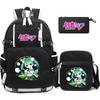 3Pcs/set Cartoon Hatsune Miku Printed Backpack Large Capacity Bookbag Student Boy Girl School Bag Outdoor Laptop Large Capacity Waterproof Travel Bag