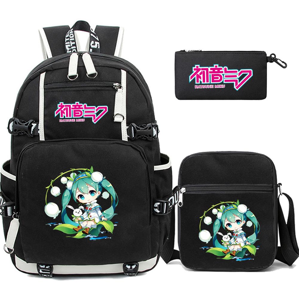 3Pcs/set Cartoon Hatsune Miku Printed Backpack Large Capacity Bookbag Student Boy Girl School Bag Outdoor Laptop Large Capacity Waterproof Travel Bag