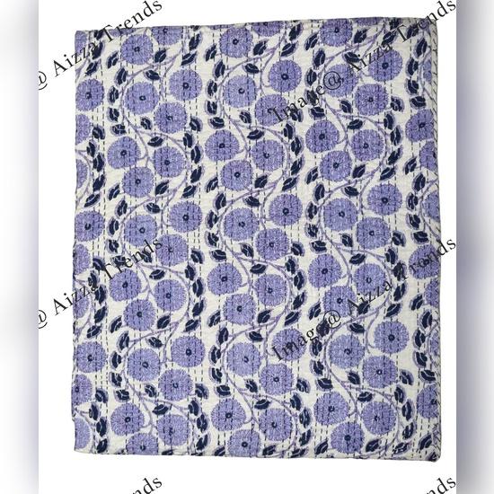 Aizza Trends Cuvertură Kantha din Bumbac Pur Imprimat Lucrată Manual - Aspect Tradițional Cuvertură de Pat Kantha Gudri - Gudri Vintage Cusute Manual