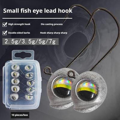10pcs Big Eyes Jig Head Fishing Hooks with Mustad Hook 2.5g 3.5g 5g Fish Head Fishhook for Fishing Tackle Free Soft Worm Lure