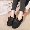 Korean Style Women's Velvet Lined Cotton Bow Toe Warm Indoor Shoes