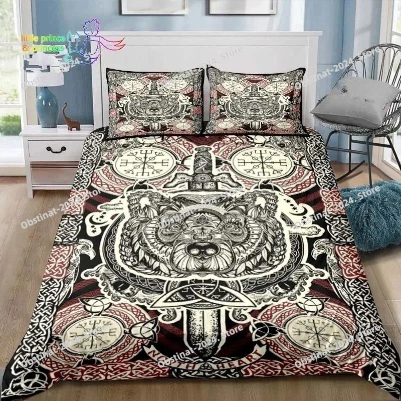 Wikinger Muster Nordische Mythologie Rabe Bettwäsche Set Einzelbett Doppelbett Full Queen King Size Bettwäsche Set Erwachsener Kinder Schlafzimmer 3D Druck