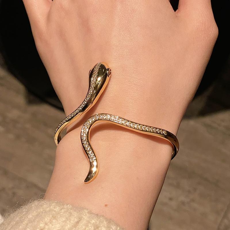 Year Of The Snake Snake Medieval French Retro Open Bracelet Heavy Industry Advanced Sensitive Zircon Niche Design Bracelet Female