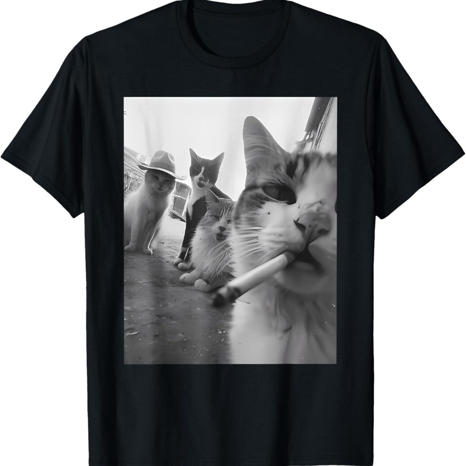 Cigarette Kitten Selfie With Funny Gangster Cats Brainrot T-Shirt S чёрный