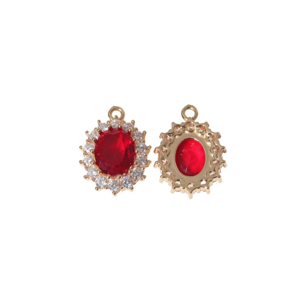 Copper Oval Red Zirconia Charms 2pcs for DIY Jewelry Making