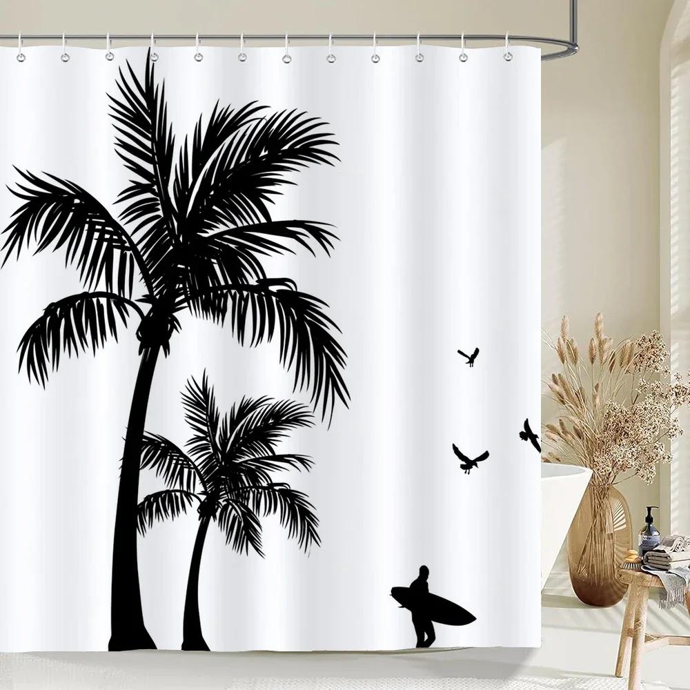 Summer Seaside Coconut Tree Waterproof Fabric Shower Curtain Bathroom Decoration Curtain Home Hawaiian style Shower Curtain