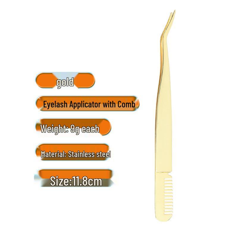 Stainless Steel Eyelash Curler with Fine Tip Tweezers & Eyebrow Comb