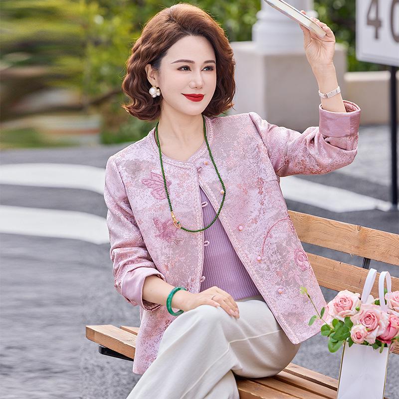 

2026 New Arrival: Spring Embroidery Jacket, Short Style, for Middle-Aged & Elderly Women – High-End Chinese Style for Spring & Autumn 3XL (60-68 kg) рожевий