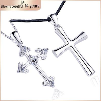 925 Sterling Silver Cross Pendant - Hu Bing Inspired European & American Fashion Clavicle Chain for Couples, Perfect Christmas Gift