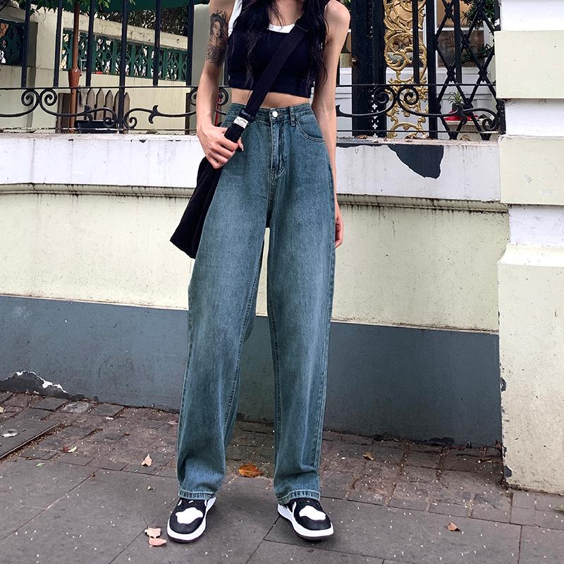 Women's Retro Wide-Leg High-Waist Jeans - Large Size, Loose Fit, Floor-Length, New Style