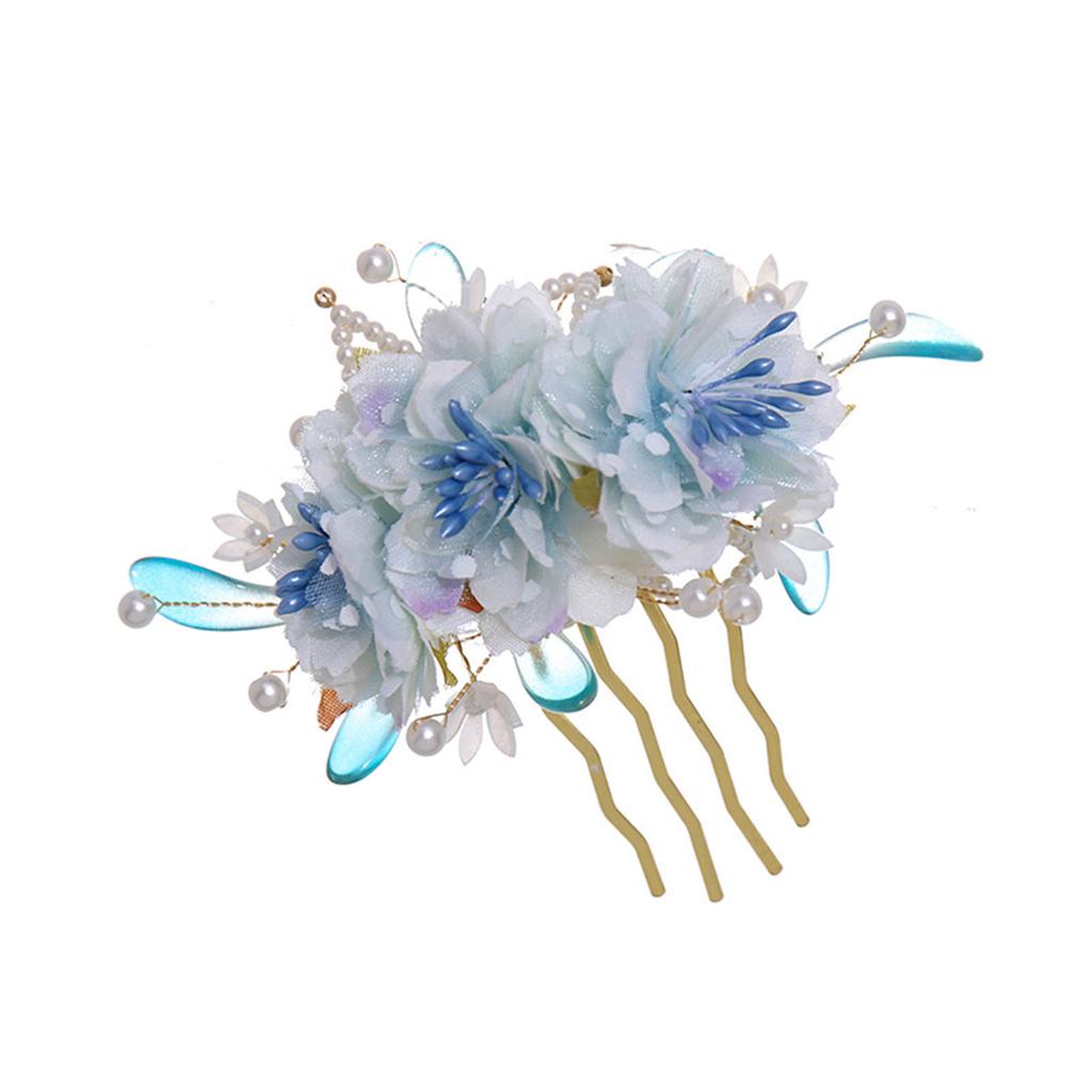 Elegant Gauze Flower Hair Clip For Women Vintage Chinese Style Blue Floral Hairpin Exquisite Hanfu Dress Hair Accessories