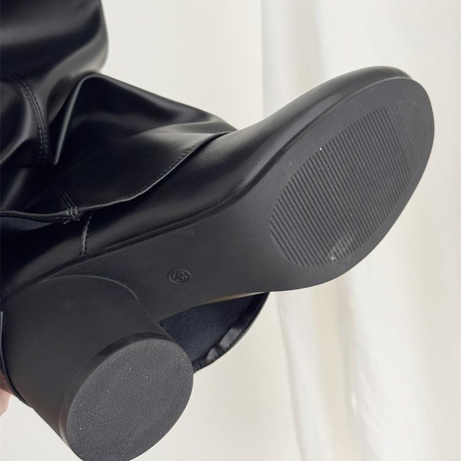 Doudou simple rear buckle design high heel platform boots women's autumn and winter new round head belt buckle fashion boots tide