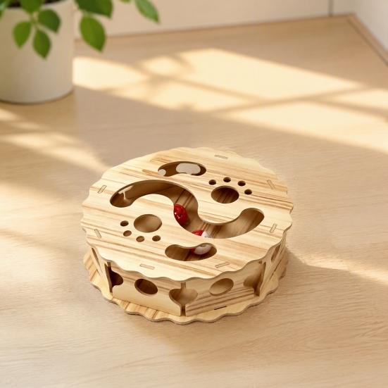 Indoor Cat Puzzle Track Interactive Toy with Rolling Balls, Durable Density Board Scratching Pet Games Toy, Anxiety Relief Wooden Maze for